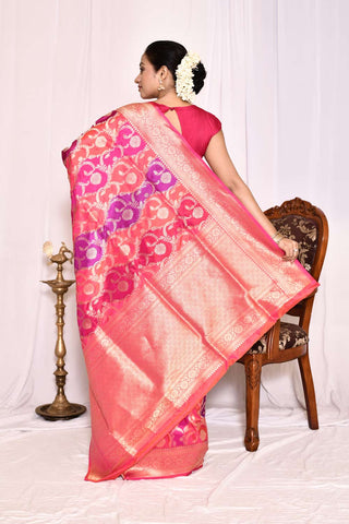 Pink-Purple Pure Katan Silk Banarasi Handloom Silk Saree