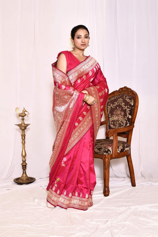 Rani Pink Pure Katan Banarasi Handloom Silk Saree