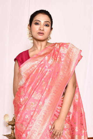 Orange-Peach Pure Katan Silk Banarasi Handloom Silk Saree