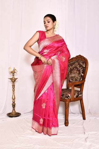 Rani Pink Pure Katan Silk Banarasi Handloom Silk Saree