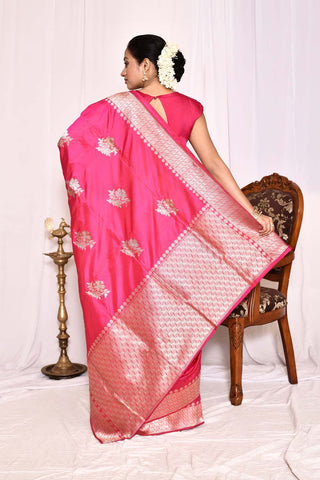 Rani Pink Pure Katan Silk Banarasi Handloom Silk Saree