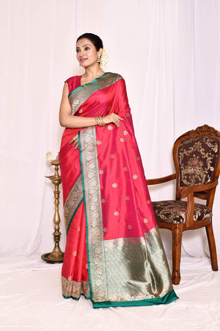 Tommato Red Pure Katan Silk Banarasi Handloom Silk Saree