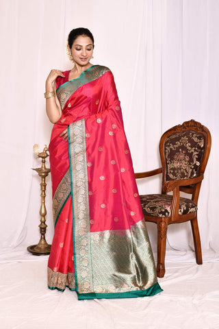 Tommato Red Pure Katan Silk Banarasi Handloom Silk Saree