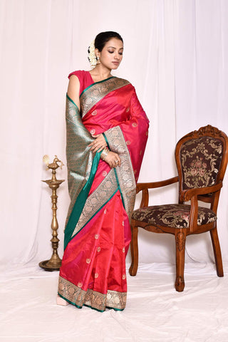 Tommato Red Pure Katan Silk Banarasi Handloom Silk Saree