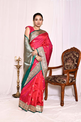 Tommato Red Pure Katan Silk Banarasi Handloom Silk Saree