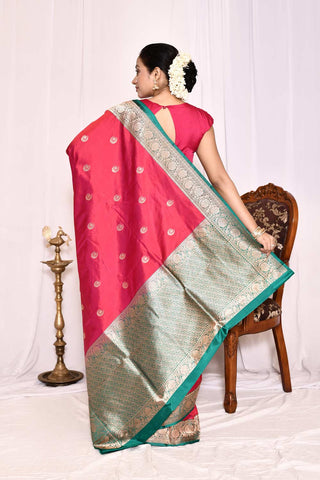 Tommato Red Pure Katan Silk Banarasi Handloom Silk Saree