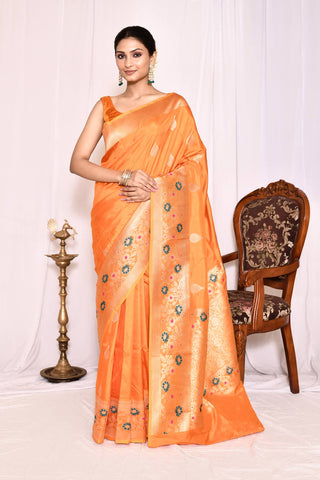 OrangePure Katan Silk Banarasi Handloom Silk Saree