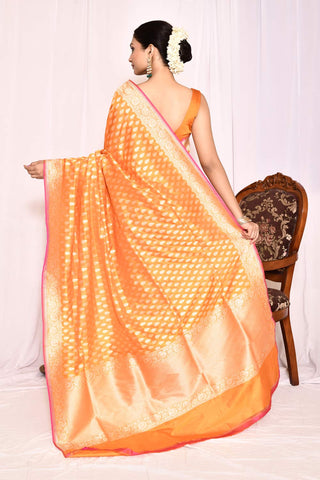 Orange Pure Katan Silk Banarasi Handloom Saree