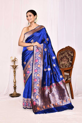 Royal Blue  Pure Katan Silk Banarasi Handloom Silk Saree