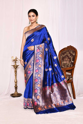 Royal Blue  Pure Katan Silk Banarasi Handloom Silk Saree