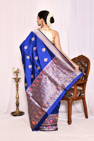 Royal Blue  Pure Katan Silk Banarasi Handloom Silk Saree