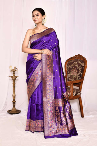 Voilet Pure Katan Silk Banarasi Handloom Silk Saree