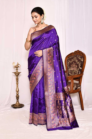 Voilet Pure Katan Silk Banarasi Handloom Silk Saree