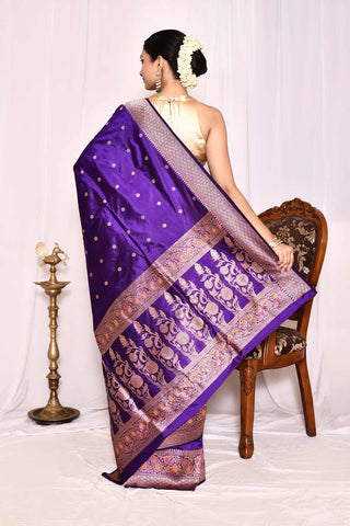 Voilet Pure Katan Silk Banarasi Handloom Silk Saree