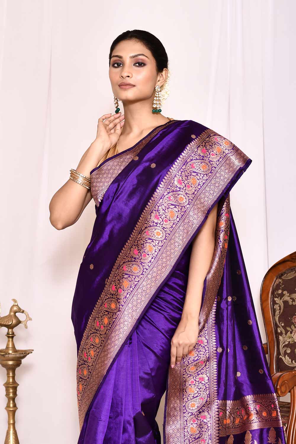 Voilet Pure Katan Silk Banarasi Handloom Silk Saree