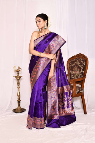 Voilet Pure Katan Silk Banarasi Handloom Silk Saree