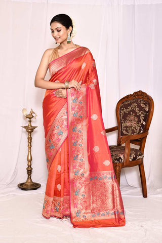 Orange Pure Katan Silk Banarasi Handloom Silk Saree