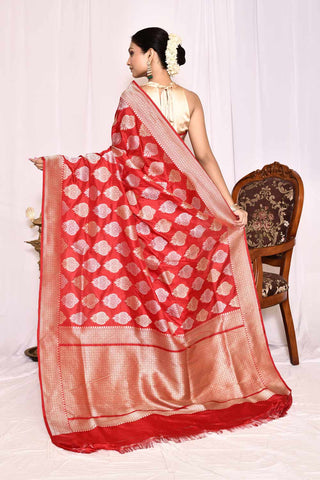 Classic Red  Pure Katan Silk Banarasi Handloom Silk Saree