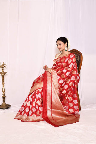 Classic Red  Pure Katan Silk Banarasi Handloom Silk Saree