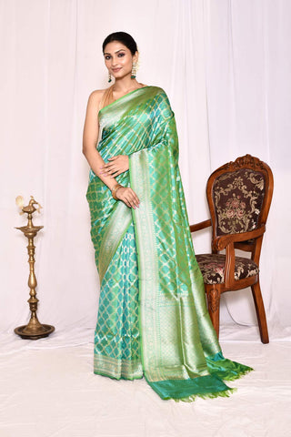 Seafoam Green Pure Katan Silk Banarasi Handloom Saree