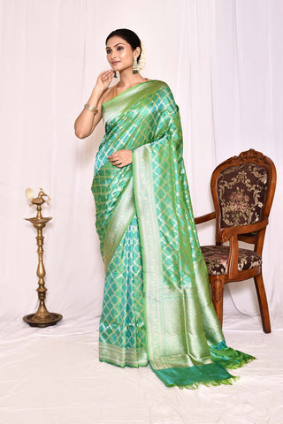 Seafoam Green Pure Katan Silk Banarasi Handloom Saree