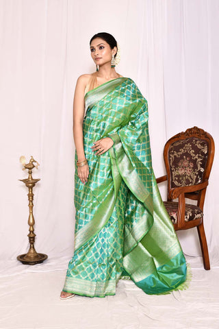 Seafoam Green Pure Katan Silk Banarasi Handloom Saree