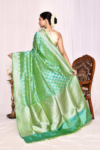 Seafoam Green Pure Katan Silk Banarasi Handloom Saree