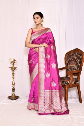 Barbie Pink Pure Katan Silk Banarasi Handloom Silk Saree