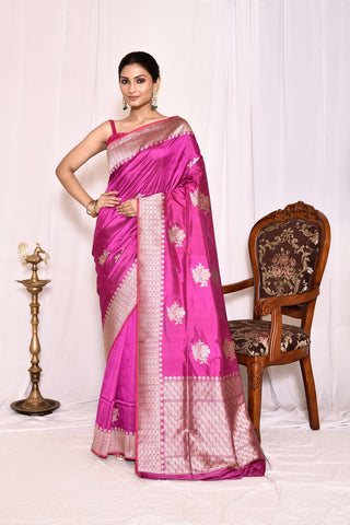 Barbie Pink Pure Katan Silk Banarasi Handloom Silk Saree