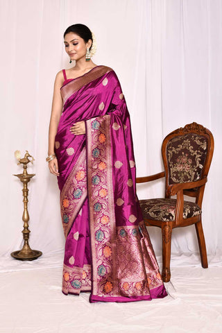 Magenta Purple Pure Katan Silk Banarasi Handloom Silk Saree