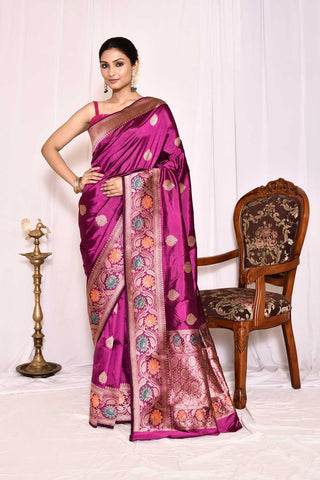 Magenta Purple Pure Katan Silk Banarasi Handloom Silk Saree