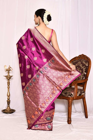 Magenta Purple Pure Katan Silk Banarasi Handloom Silk Saree