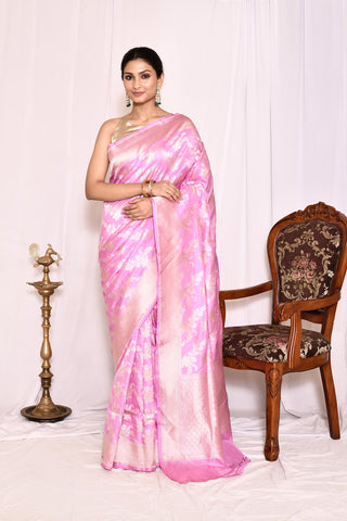 Lilac Pink Pure Katan Silk Banarasi Handloom Silk Saree