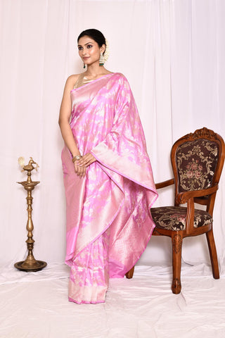 Lilac Pink Pure Katan Silk Banarasi Handloom Silk Saree