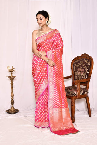 Pink-Orange Pure Katan Silk Banarasi Handloom Silk saree