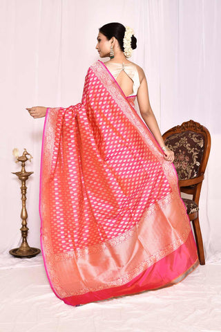 Pink-Orange Pure Katan Silk Banarasi Handloom Silk saree