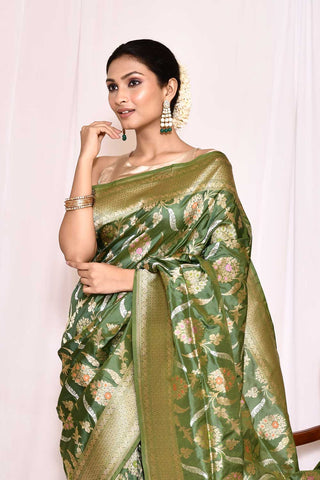 Mehendi Green Pure Katan Silk Banarasi Handloom Saree