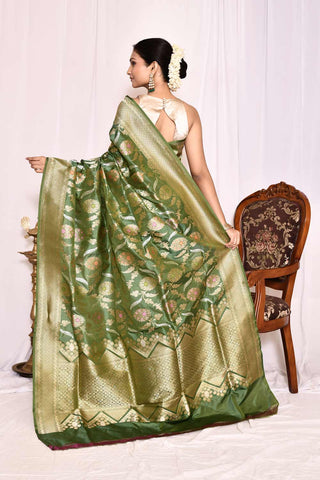 Mehendi Green Pure Katan Silk Banarasi Handloom Saree