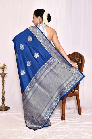 Blue Pure Tussar Georgette Silk Banarasi Handloom Silk Saree