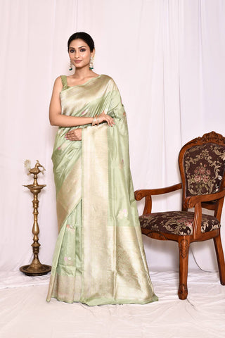 Pista Green Pure Katan Silk Banarasi Handloom Silk Saree