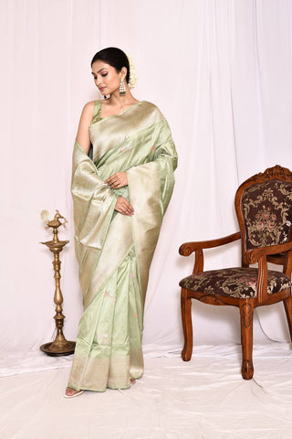 Pista Green Pure Katan Silk Banarasi Handloom Silk Saree