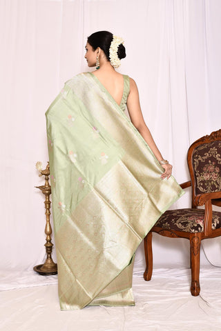 Pista Green Pure Katan Silk Banarasi Handloom Silk Saree