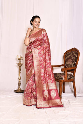 Brick Pure Katan Silk Banarasi Handloom Silk Saree