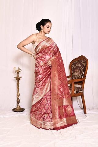 Brick Pure Katan Silk Banarasi Handloom Silk Saree