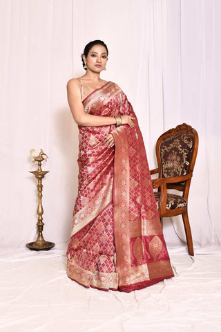 Brick Pure Katan Silk Banarasi Handloom Silk Saree