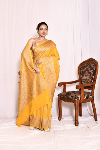 Mustard Pure Khaddi Georgette Banarasi Handloom Silk Saree