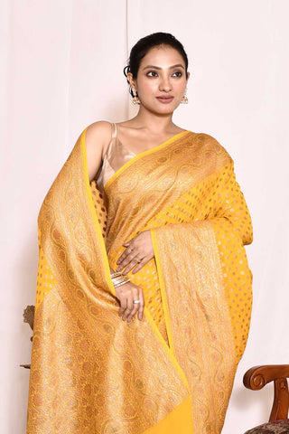 Mustard Pure Khaddi Georgette Banarasi Handloom Silk Saree