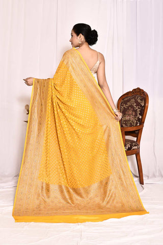 Mustard Pure Khaddi Georgette Banarasi Handloom Silk Saree