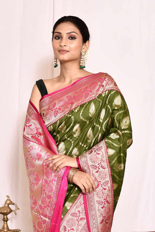 Mehendi Green Pure Katan Silk Banarasi Handloom Silk Saree