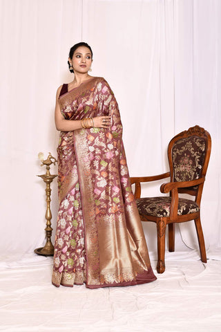 Russet Brown Pure Katan Silk Banarasi Handloom Silk Saree